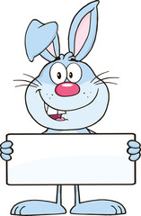 Funny Blue Rabbit Cartoon Character Holding A Banner