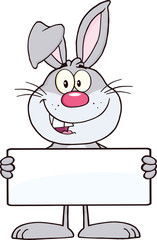 Funny Gray Rabbit Cartoon Character Holding A Banner