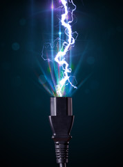 Electric cable with glowing electricity lightning