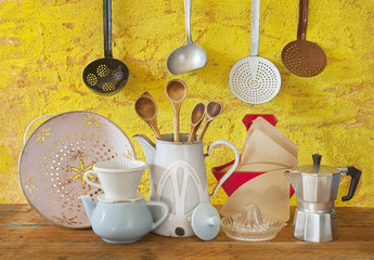 varoius vintage kitchen utensils