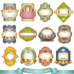 Labels in pastel colors with golden elements