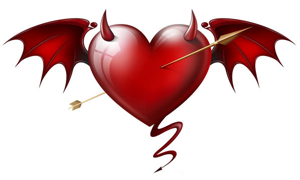 red heart with diabolical elements with arrow