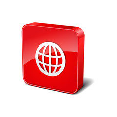 World 3d Rounded Corner Red Vector Icon Button