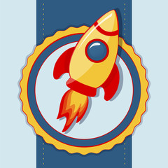 Card with space rocket. Vector illustration.
