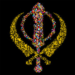 Grunge stylized colorful Khanda,sikh religious symbol,vector