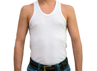 man in white undershirt