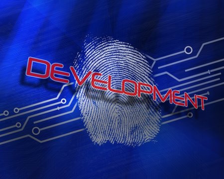 Development against fingerprint on digital blue background