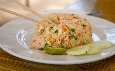 Thai  fried rice with eggs and chicken