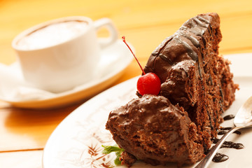 chocolate cake with cappuccino