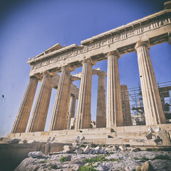 Naklejka premium Parthenon temple with old film looking filter, Athens Greece