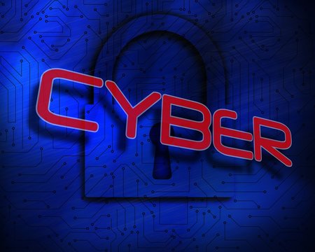 Cyber against lock on digital background