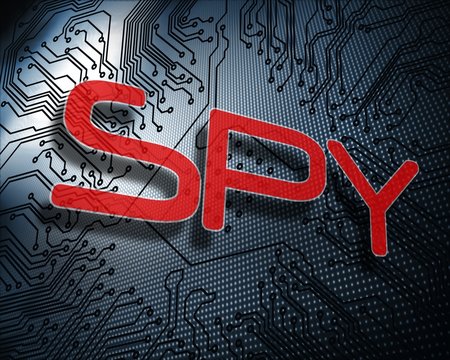 Spy against illustration of circuit board