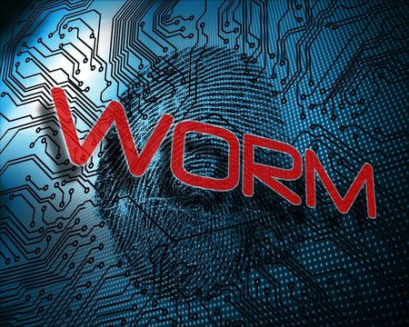 Worm against illustration of blue fingerprint