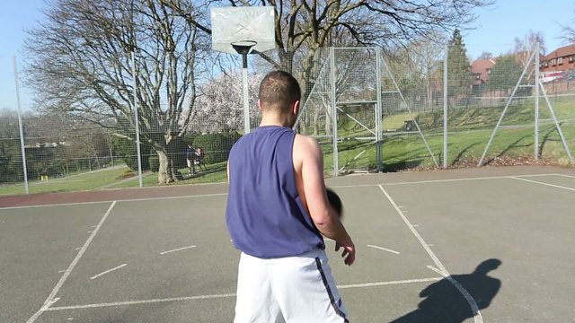 Basketball Player scoring a 3 point shot outdoors