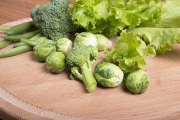 raw asparagus beans, brussels sprouts, broccoli