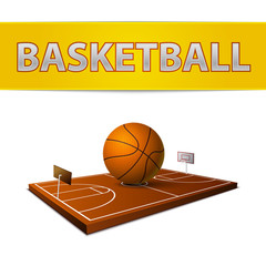Basketball ball and field with rings emblem