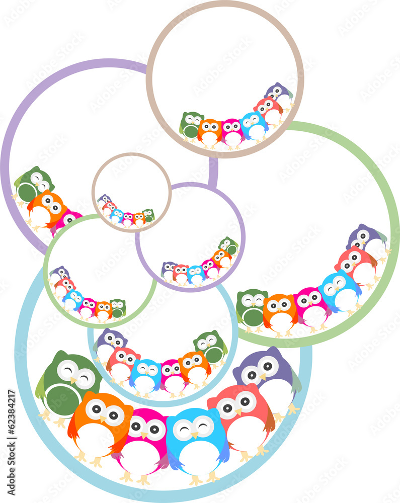 Poster set of colorful owls with different expressions
