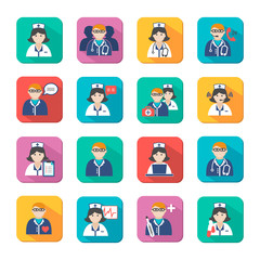 Medicine Doctors and Nurses Icons Set