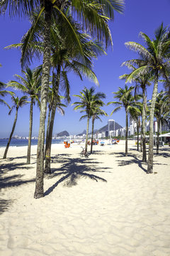 Copacabana beach with palms in Rio de Janeiro