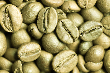 Close-up of green coffee beans