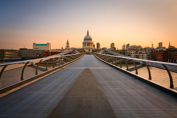 St. Paul's cathedral and Millennium footbridge, London.