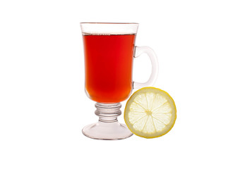 Cup of tea with lemon isolated on a white background