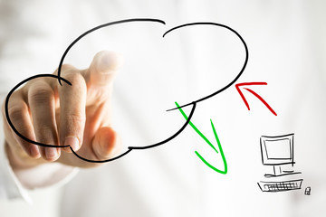 Cloud computing pictogram on a virtual interface