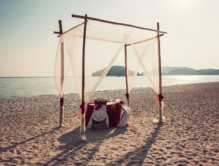 Romantic dinner table on the beach