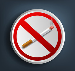 ashtray with cigarette and prohibitory sign