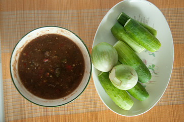 Top view of Thai food spicy sauce with vegetable