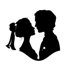 Silhouettes of bride and groom