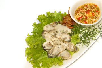 Fresh  oyster decoration on dish