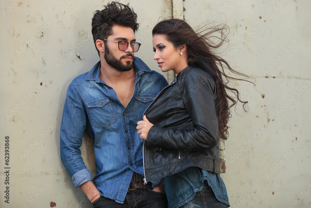 Canvas Prints young casual couple pose in the wind