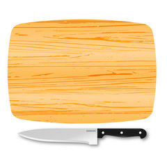 Wooden chopping board and knife