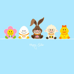 Flower, Duck, Bunny, Lamb & Egg With Eggs Blue