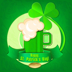Happy St. Patrick's Day. Card with a mug of beer, clover and gol © Falcon Eyes