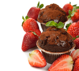 Chocolate cupcakes with strawberries