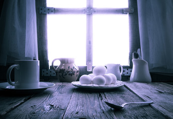 Old kitchen table rural cottage morning