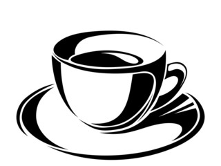 Cup of tea. Vector black silhouettes.