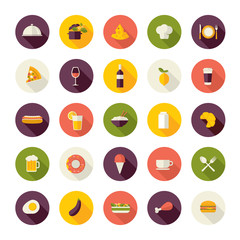 Set of flat design icons for restaurant, food and drink