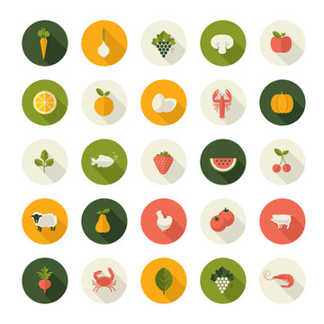 Set of flat design icons for food and drink