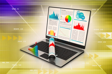 Laptop showing a financial report