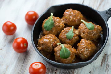 Meatballs with tomato sauce, horizontal shot