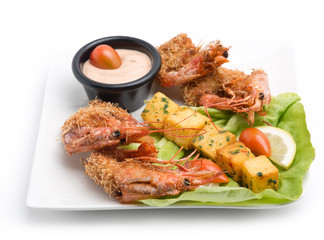 fried black tiger prawns with herbs and spices