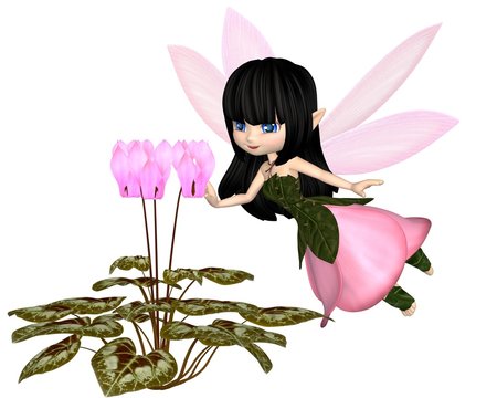 Cute Toon Pink Cyclamen Fairy, Flying