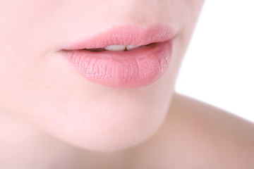 Beautiful make up of glamour pink gloss lips, close up