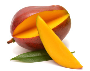 Mango with leaf and slices