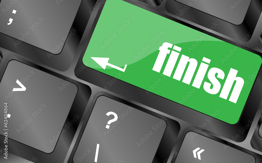 Poster finish button on black internet computer keyboard