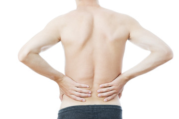Naklejka premium Pain in the lower back in men