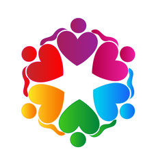 Fototapeta na wymiar Teamwork hearts hugging people logo